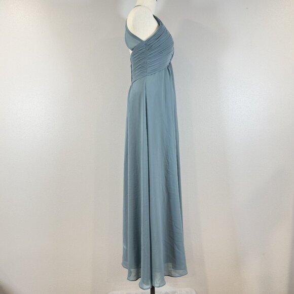 Morilee Madeline Gardner Teal Ruched Halter Maxi Dress Keyhole Back Zip Size 6 - Picture 3 of 13